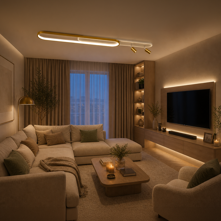 Lustra LED cu Proiector Reglabil FISSO Camilla, 66W, lumina Rece/Calda/Neutra, Auriu Lucios Lustre LED Default Title Alessandro Design