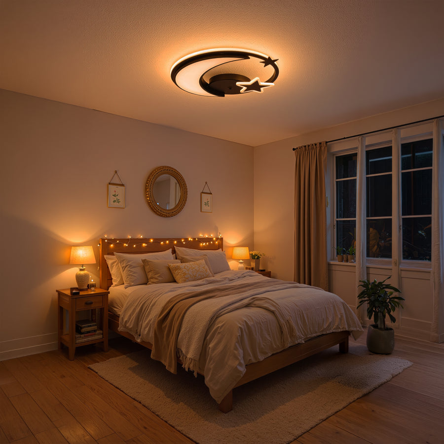 LED csillár távirányítóval ALYONA 44W, Hold és csillag, hűvös/meleg/semleges fény, sötétíthető, fekete LED csillárok távirányítóval Alapértelmezett cím Alessandro Design
