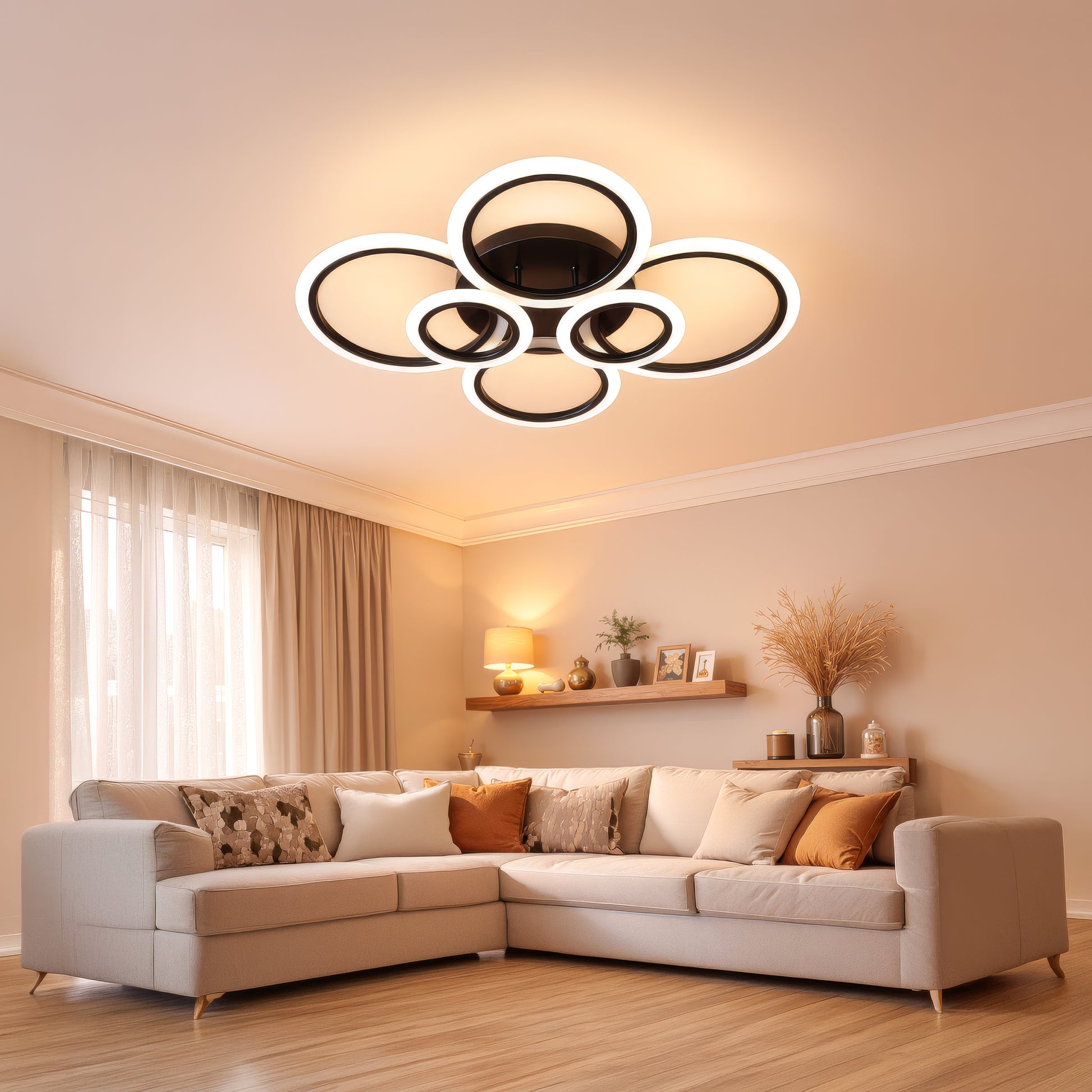 LED csillár távirányítóval BETTY 82W, 6 kör, hideg/meleg/semleges fény, szabályozható, fekete LED csillárok távirányítóval Alapértelmezett cím Alessandro Design