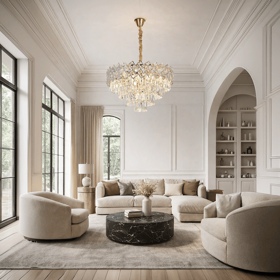 WINDSOR Elegance kristálycsillár 8x E14, átmérő 39 cm, fényes arany, állítható magasságú, fém és kristály kristálycsillárok alapértelmezett cím Alessandro Design