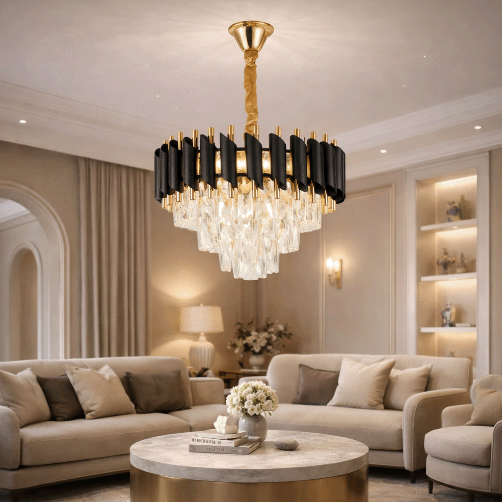 Kristály csillár VERSAILLES Nobile 5xE14, átmérő 40 cm, fényes arany és fekete kristálycsillárok alapértelmezett cím Alessandro Design