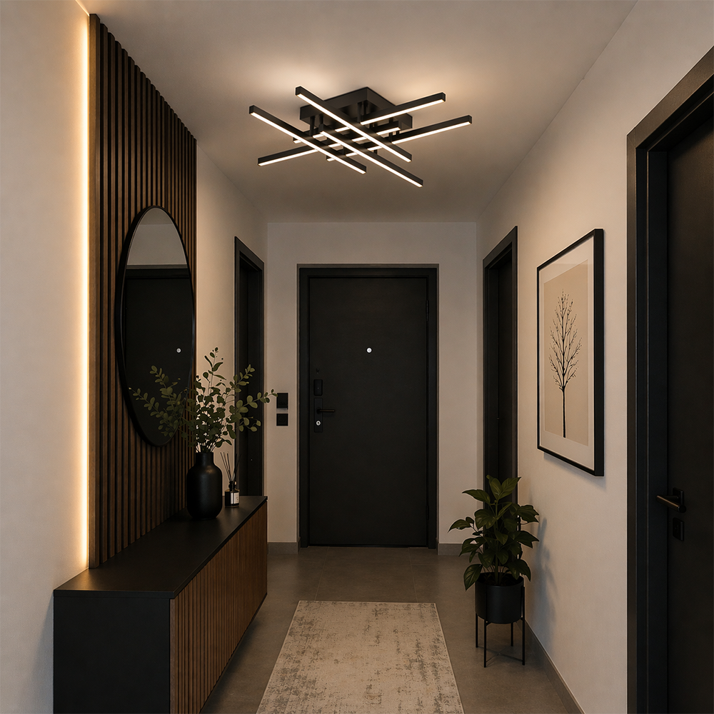 LED csillár távirányítóval LINEX, 81 W, 6 elem, lineáris, hideg/meleg/semleges fény, szabályozható, fekete LED csillárok távirányítóval Alapértelmezett cím Alessandro Design