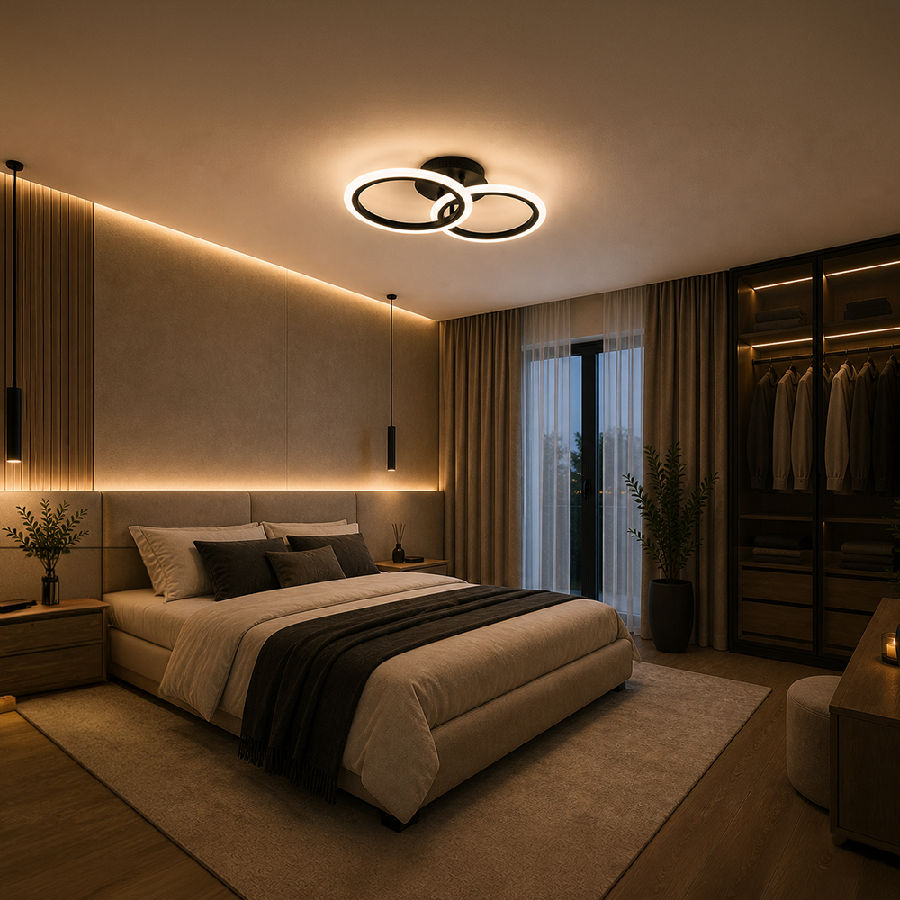 LED csillár távirányítóval BETTY 27W, 2 kör, hideg/meleg/semleges fény, szabályozható, fekete LED csillárok távirányítóval Alapértelmezett cím Alessandro Design