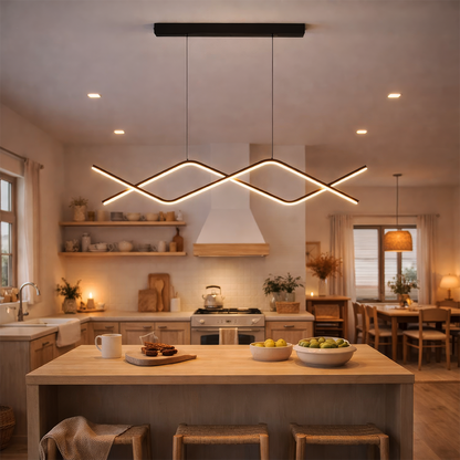 Függesztett LED-es csillár távirányítóval ZIGZAG 27W, hideg/meleg/semleges fény, szabályozható, fekete, állítható magasságú LED-csillárok távirányítóval Alapértelmezett cím Alessandro Design