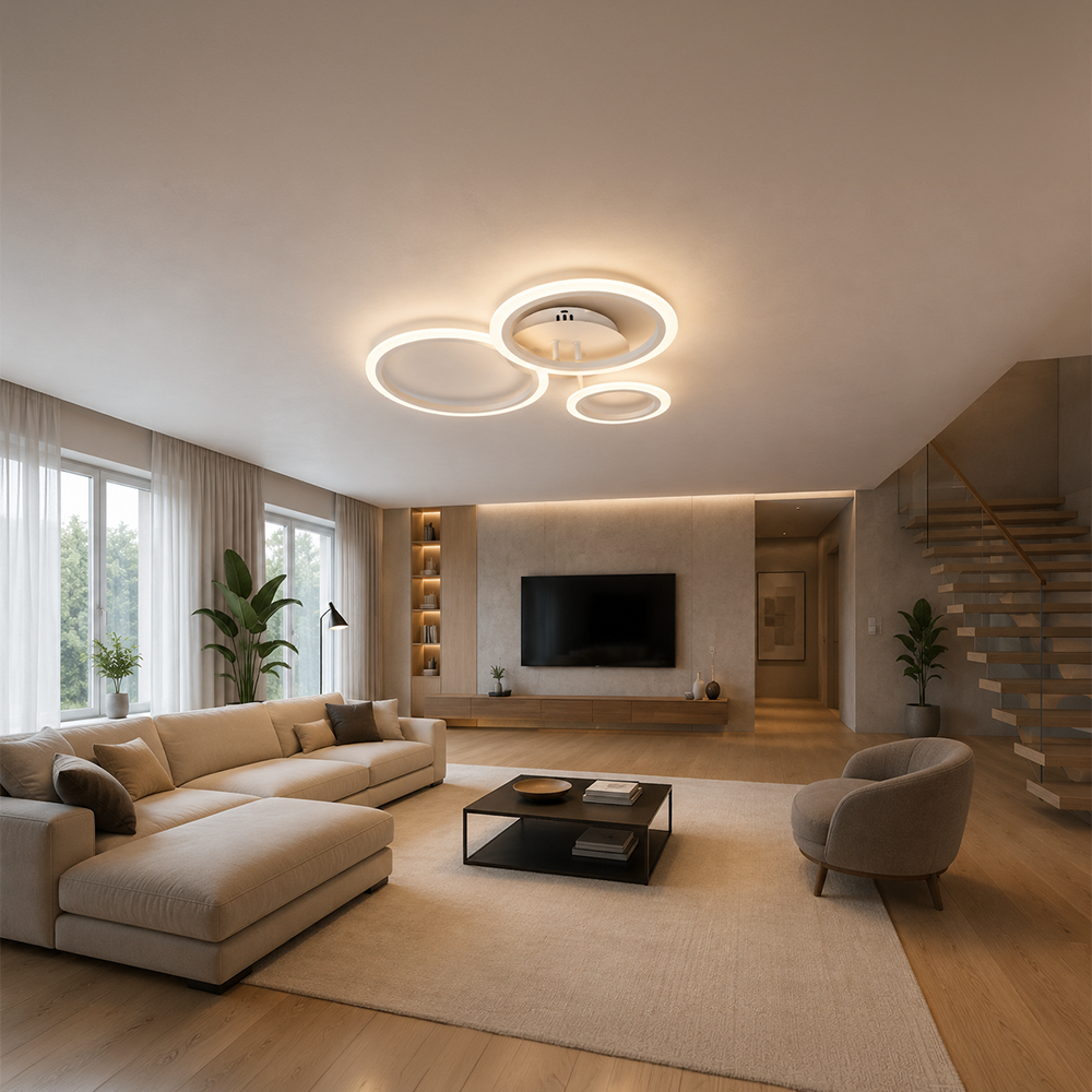 LED csillár távirányítóval BETTY 40 W, 3 kör, hideg/meleg/semleges fény, szabályozható, fehér, fém és akril LED csillárok távirányítóval Alapértelmezett cím Alessandro Design