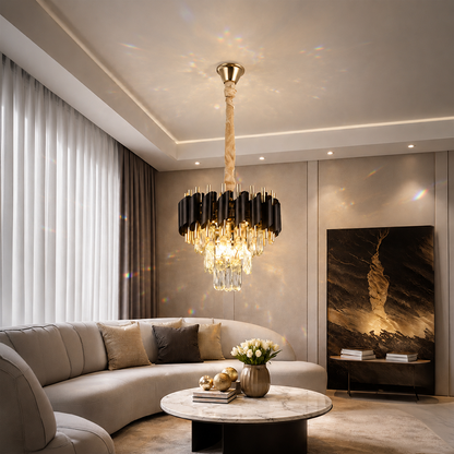 Kristály csillár VERSAILLES Petito 3xE14, átmérő 30 cm, fényes arany és fekete, állítható magasságú kristálycsillár alapértelmezett cím Alessandro Design