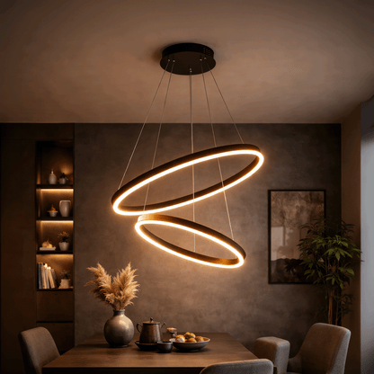 Függesztett LED-csillár távirányítóval CASIANA 40W, 2 kör, hideg/meleg/semleges fény 3000K/4000K/6000K, szabályozható, fekete, állítható magasságú, fém és akril LED-csillárok távirányítóval Alapértelmezett cím Alessandro Design