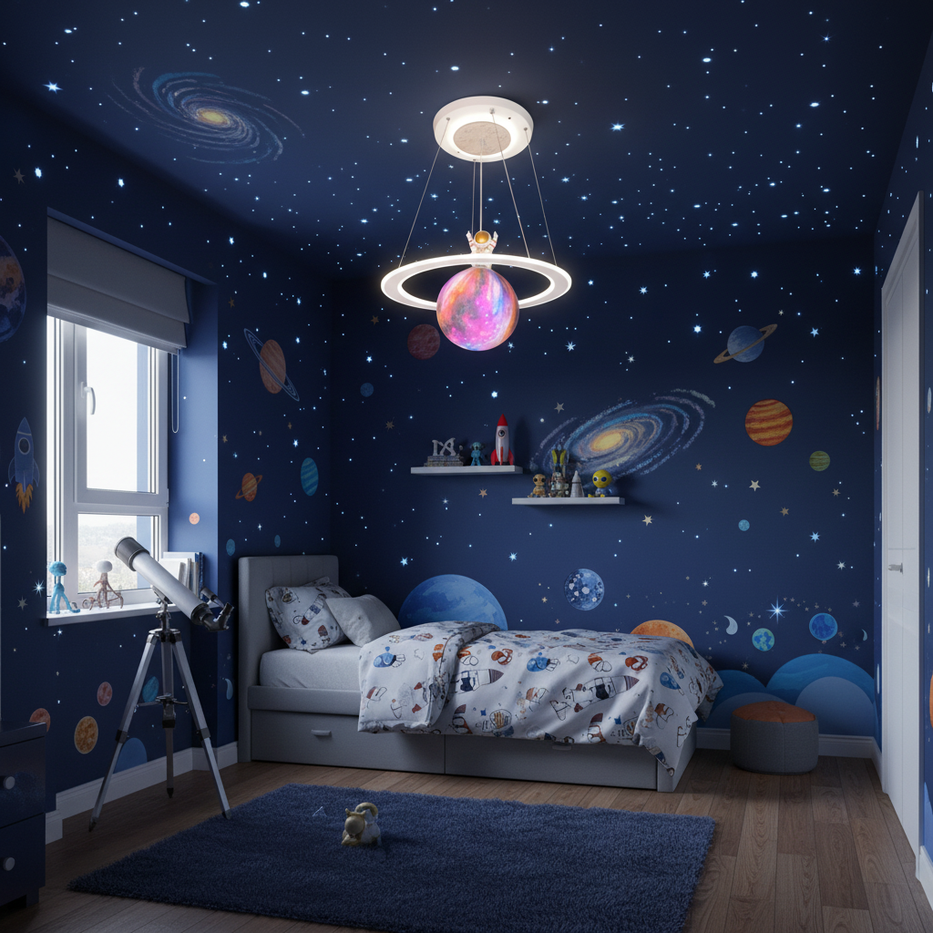 Lustra LED ASTRONAUT 60W, 1xE27, lumina Rece/Calda/Neutra, Alb Roz Lustre Copii Default Title Alessandro Design