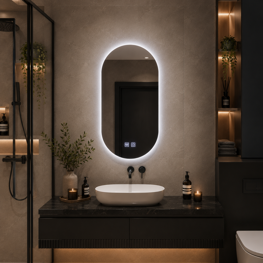 Ovális LED -tükör, 50x100cm, Velara Touch, Szabadságrendszer, Dimable