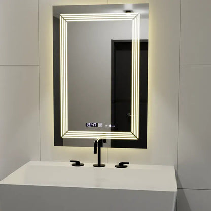 Négyszögletű LED tükör, 60x80 cm, Venezia Marcello MotionGlow érzékelő, páramentesítő rendszer, óra és hőmérő, szabályozható, meleg, semleges hideg fény 3000K/4000K/6000K Marcello tükrök alapértelmezett cím Alessandro Design