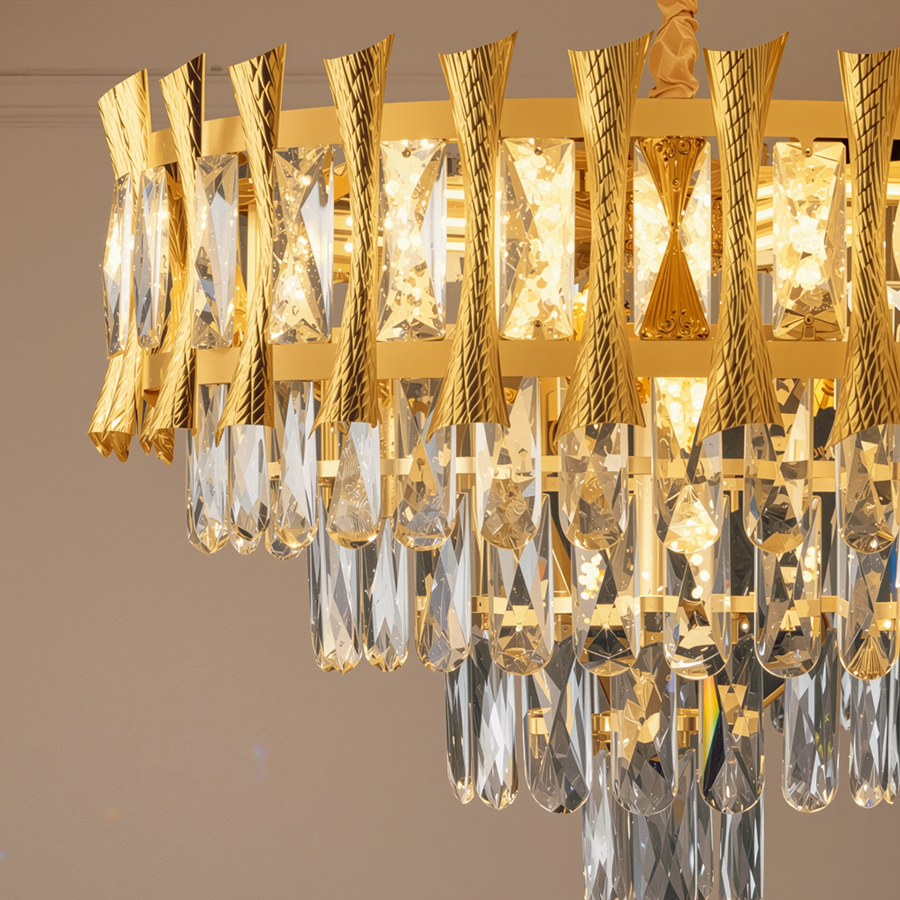 Candelabru Cristal HAMPTON Petito 3xE14, Diametru 30cm, Auriu Lucios, Inaltime Reglabila Candelabre Cristal Default Title Alessandro Design