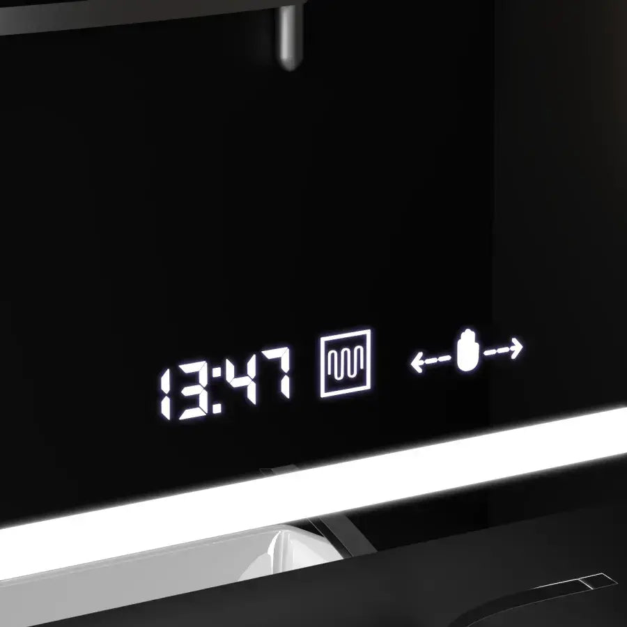 Négyszögletű LED-es tükör, 90x60 cm, Souverain MotionGlow Marcello, páramentesítő rendszer, óra és hőmérő, kozmetikai nagyító, szabályozható Marcello tükrök alapértelmezett cím Alessandro Design