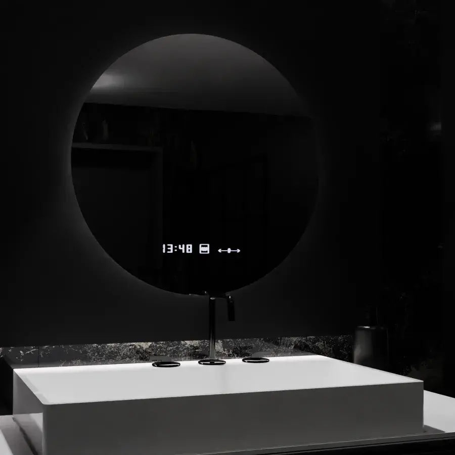LED kerek tükör, 70 cm, Serenite MotionGlow Marcello, páramentesítő rendszer, óra és hőmérő, szabályozható tükrök Marcello alapértelmezett cím Alessandro Design