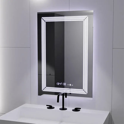 Négyszögletű LED tükör, 60x80 cm, Venezia Marcello MotionGlow érzékelő, páramentesítő rendszer, óra és hőmérő, szabályozható, meleg, semleges hideg fény 3000K/4000K/6000K Marcello tükrök alapértelmezett cím Alessandro Design