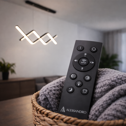 Függesztett LED-es csillár távirányítóval ZIGZAG 27W, hideg/meleg/semleges fény, szabályozható, fekete, állítható magasságú LED-csillárok távirányítóval Alapértelmezett cím Alessandro Design
