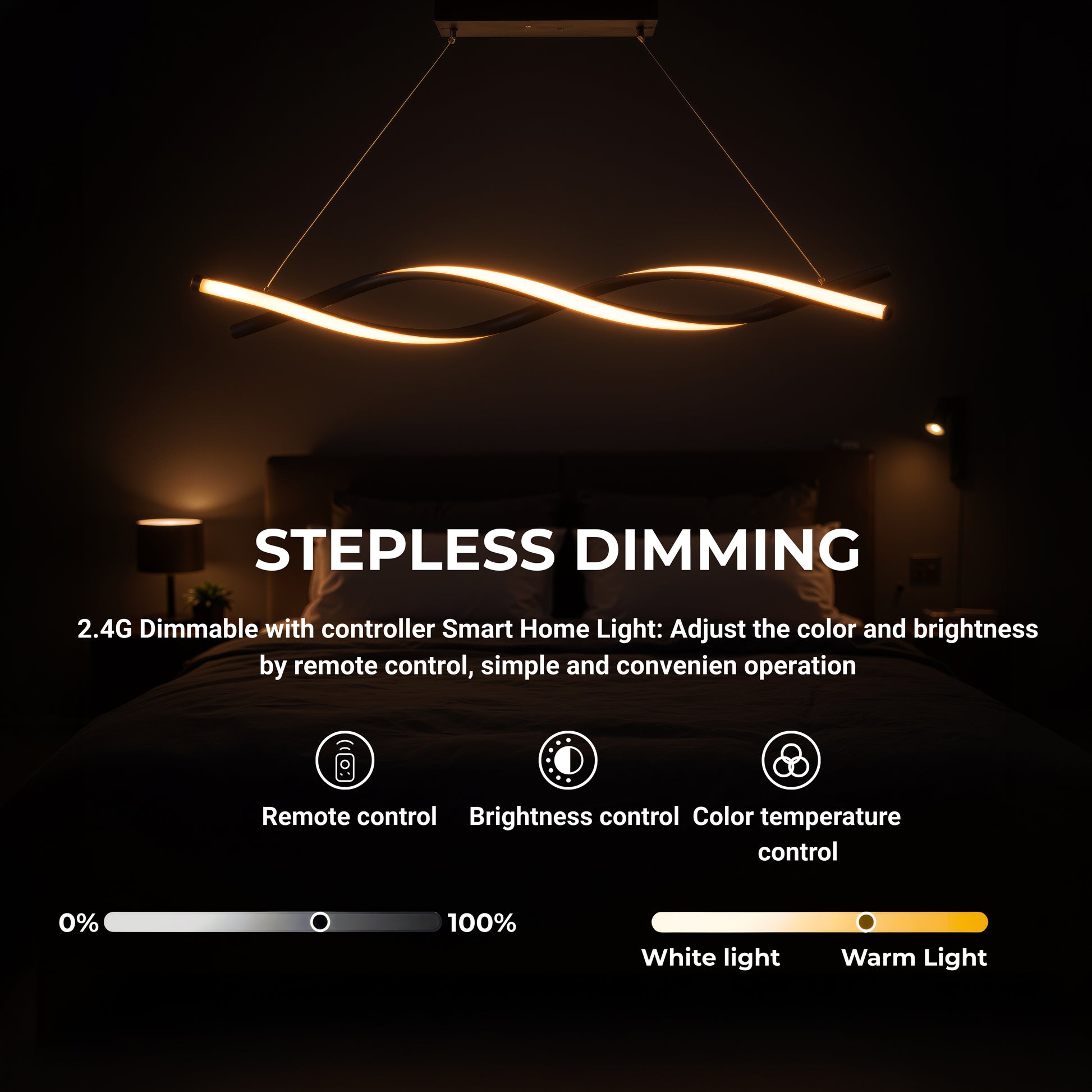 Függesztett LED-csillár távirányítóval, FLUX, 27 W, 116 cm, hideg/meleg/semleges fény 3000K/4000K/6000K, szabályozható, fekete, állítható magasságú, fém és szilikon modern csillárok alapértelmezett cím Alessandro Design