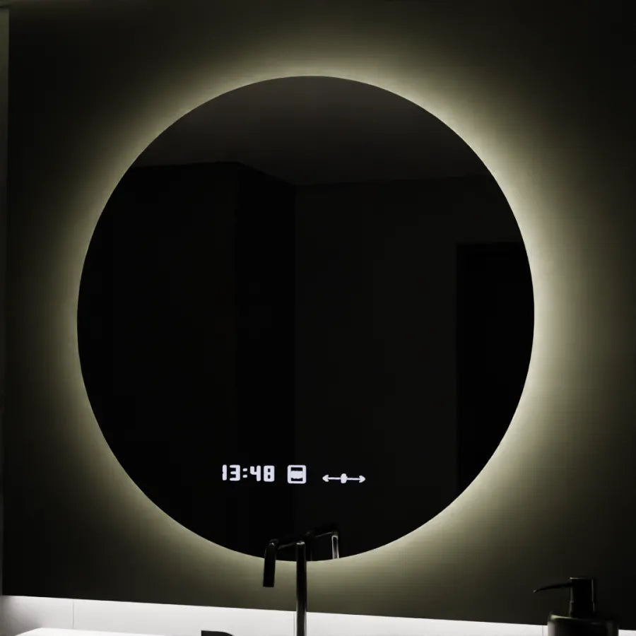 LED-es kerek tükör, 80 cm, Serenite MotionGlow Marcello, páramentesítő rendszer, óra és hőmérő, szabályozható tükrök Marcello alapértelmezett cím Alessandro Design