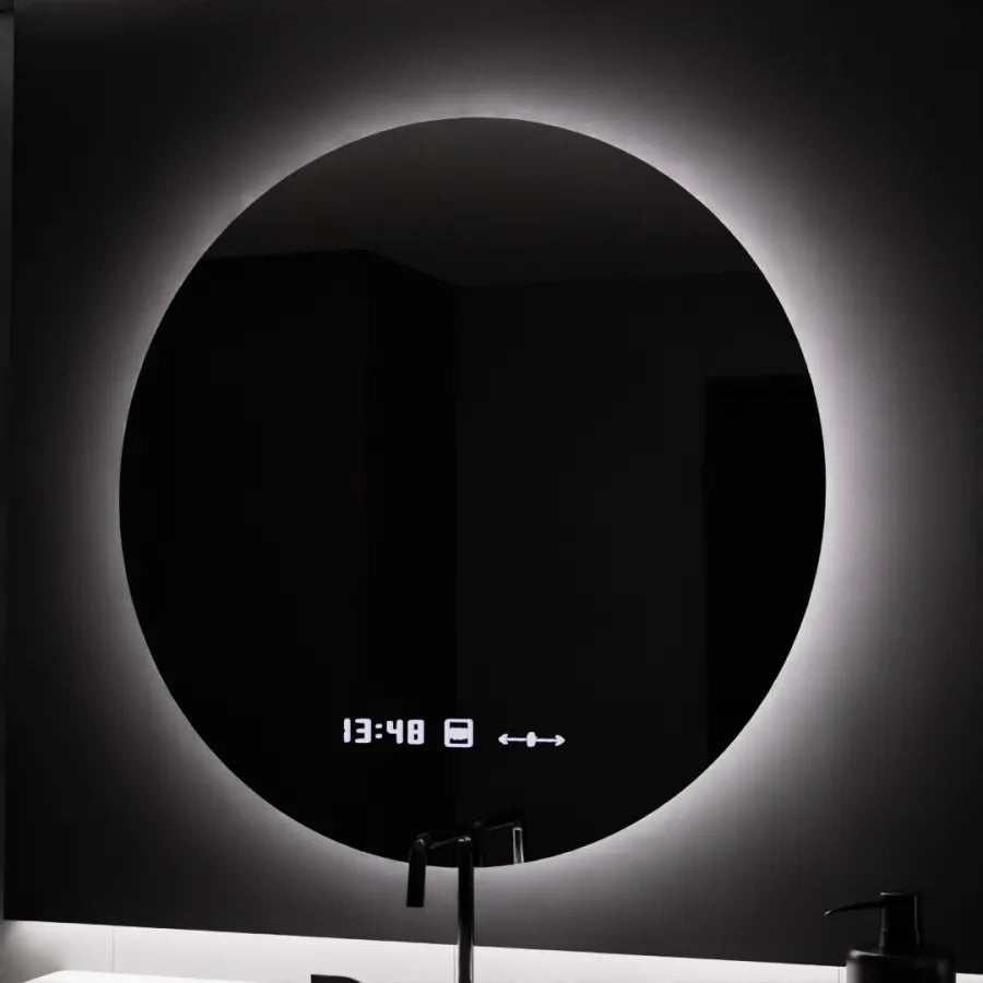 LED-es kerek tükör, 80 cm, Serenite MotionGlow Marcello, páramentesítő rendszer, óra és hőmérő, szabályozható tükrök Marcello alapértelmezett cím Alessandro Design