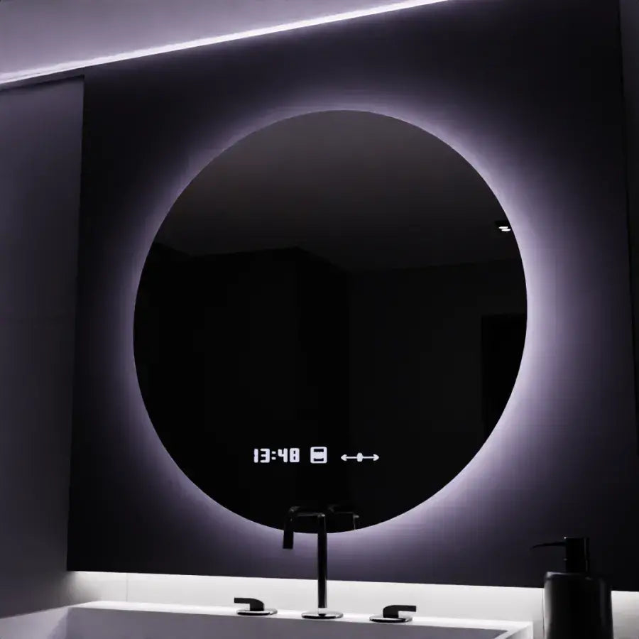 LED kerek tükör, 70 cm, Serenite MotionGlow Marcello, páramentesítő rendszer, óra és hőmérő, szabályozható tükrök Marcello alapértelmezett cím Alessandro Design
