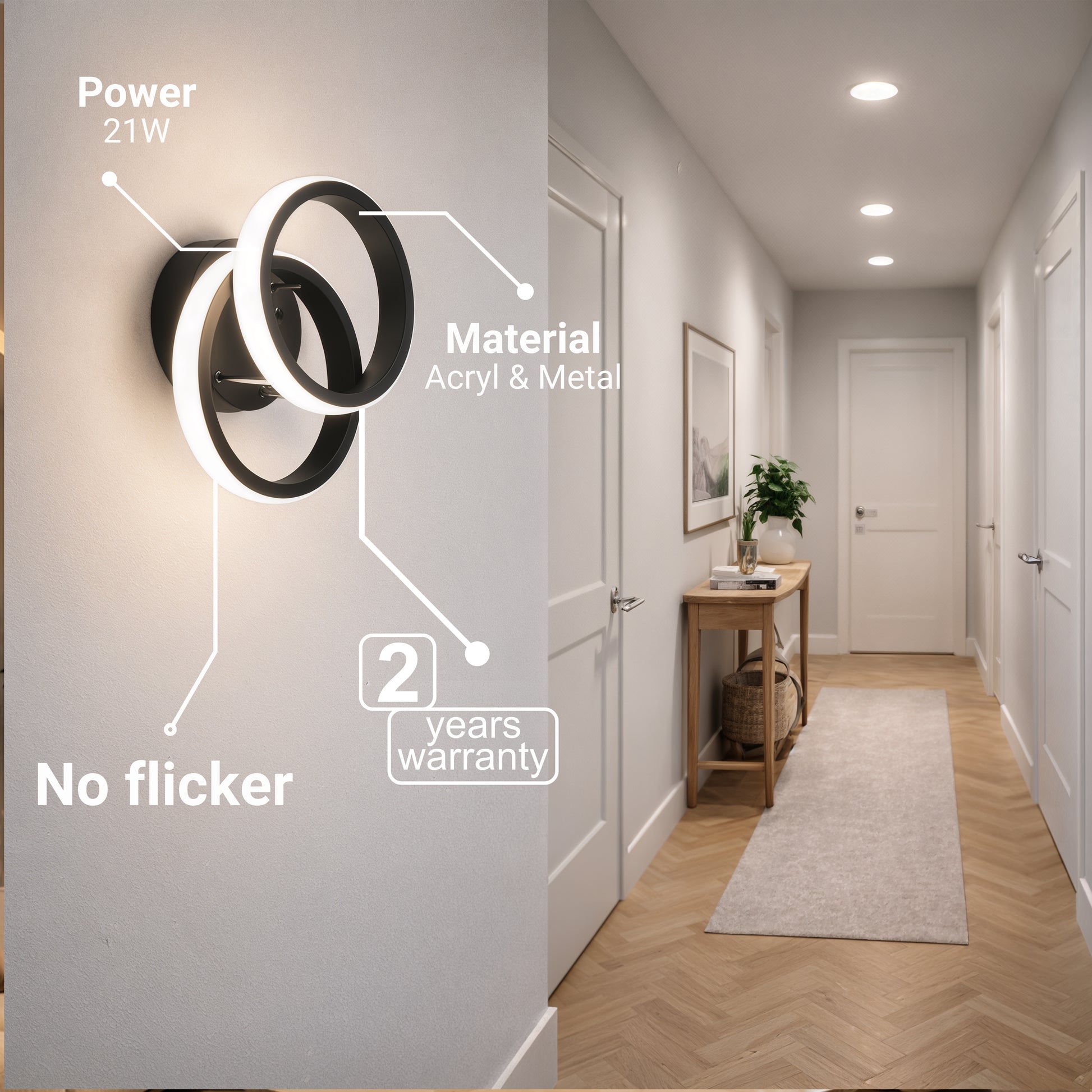 LED csillár VERTEX CIRCULA 21W, 2 kör, fém keretek, hideg/meleg/semleges fény 3000K/4000K/6000K, fekete, fém LED-csillárok alapértelmezett cím Alessandro Design