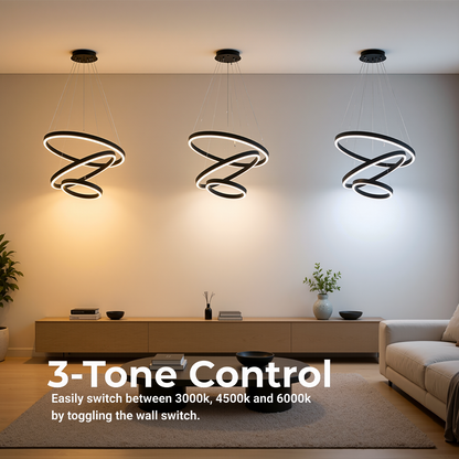 Függesztett LED-csillár távirányítóval CASIANA 85W, 3 kör, hideg/meleg/semleges fény, szabályozható, fekete, állítható magasságú LED-csillárok távirányítóval Alapértelmezett cím Alessandro Design