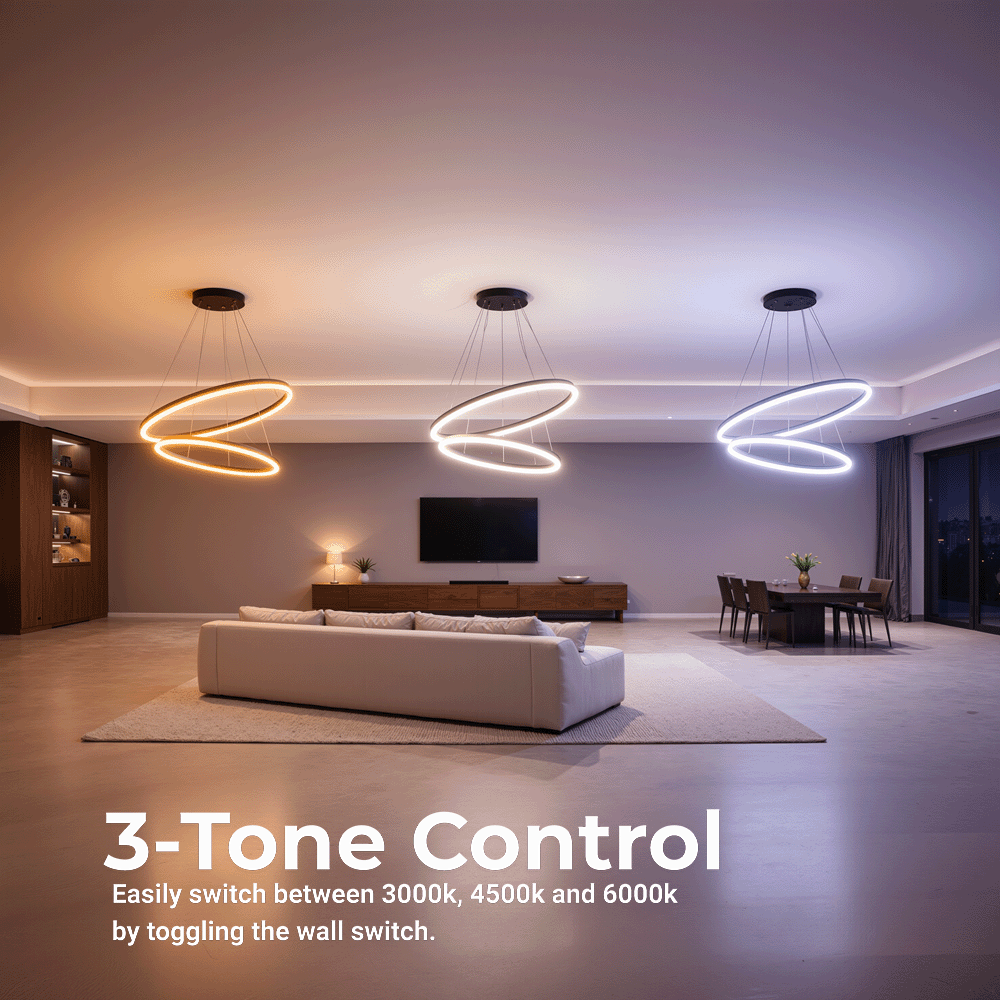 Függesztett LED-csillár távirányítóval CASIANA 40W, 2 kör, hideg/meleg/semleges fény 3000K/4000K/6000K, szabályozható, fekete, állítható magasságú, fém és akril LED-csillárok távirányítóval Alapértelmezett cím Alessandro Design