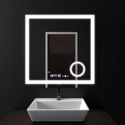 Négyszögletű LED-es tükör, 60x60 cm, Souverain MotionGlow Marcello, páramentesítő rendszer, óra és hőmérő, kozmetikai nagyító, szabályozható Marcello tükrök alapértelmezett cím Alessandro Design