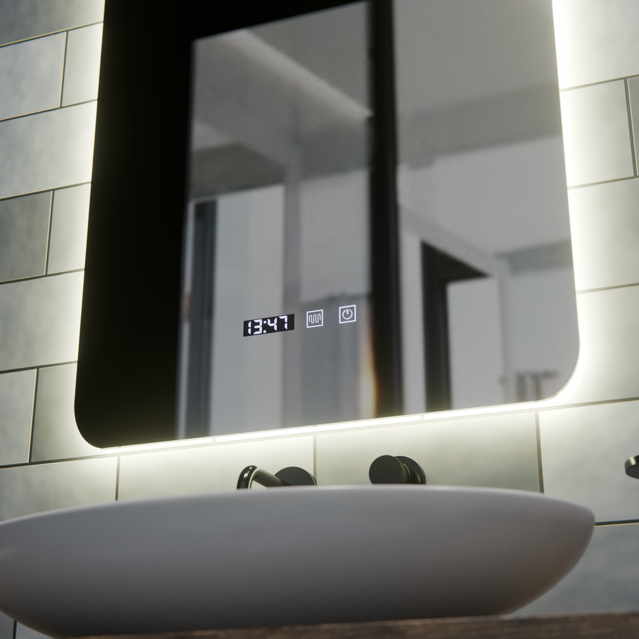 Oglinda LED Dreptunghiulara ARTAR Touch, 60X80cm, Sistem Dezaburire, Dimabila, Ceas si Temperatura, Lumina Calda Neutra Rece 3000K/4000K/6000K Oglinda Baie cu LED si Dezaburire Default Title Alessandro Design