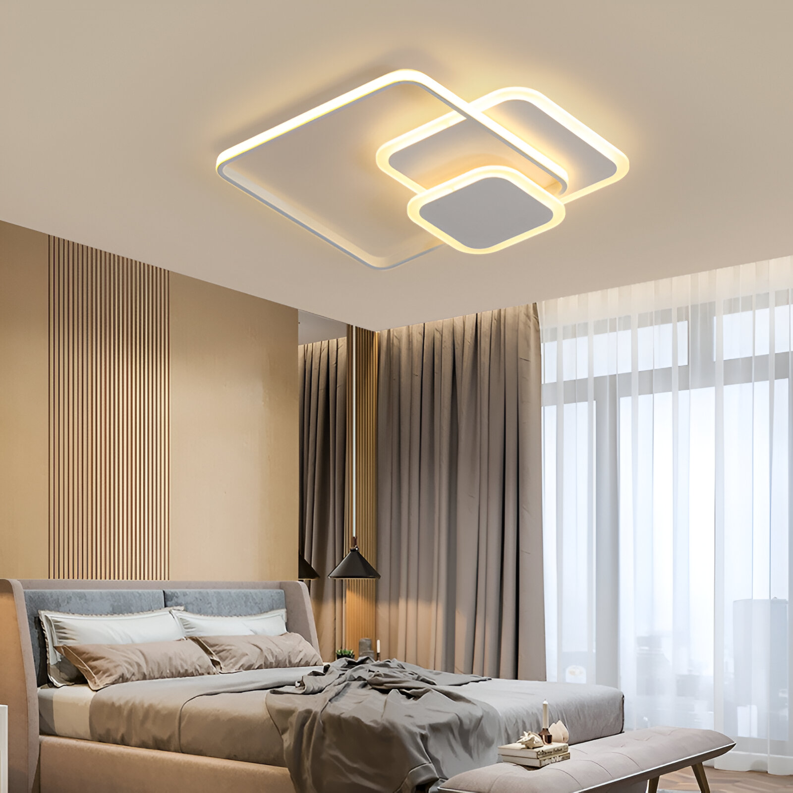LED-csillár távirányítóval ANEMONA 75W, 3 négyzet, hideg/meleg/semleges fény, szabályozható, fehér LED-es csillár távirányítóval Alapértelmezett cím Alessandro Design