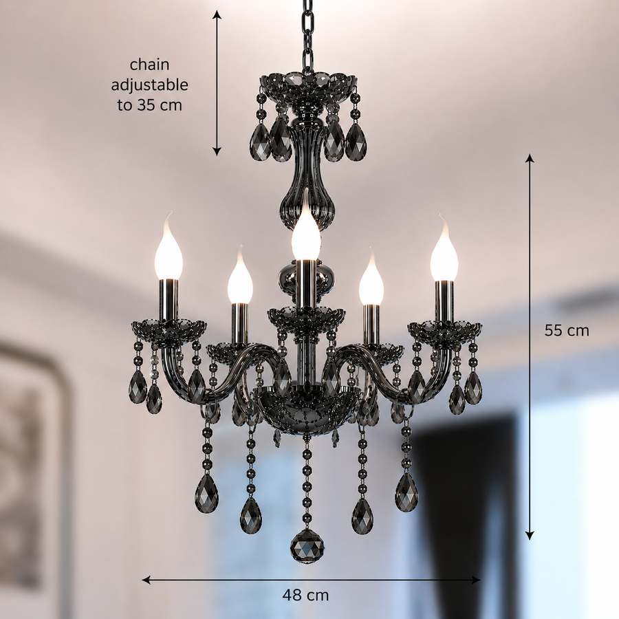 Kristály csillár ALNWICK Eleganza, 5xE14, átmérő 48 cm, fekete, állítható magasságú klasszikus csillárok alapértelmezett cím Alessandro Design