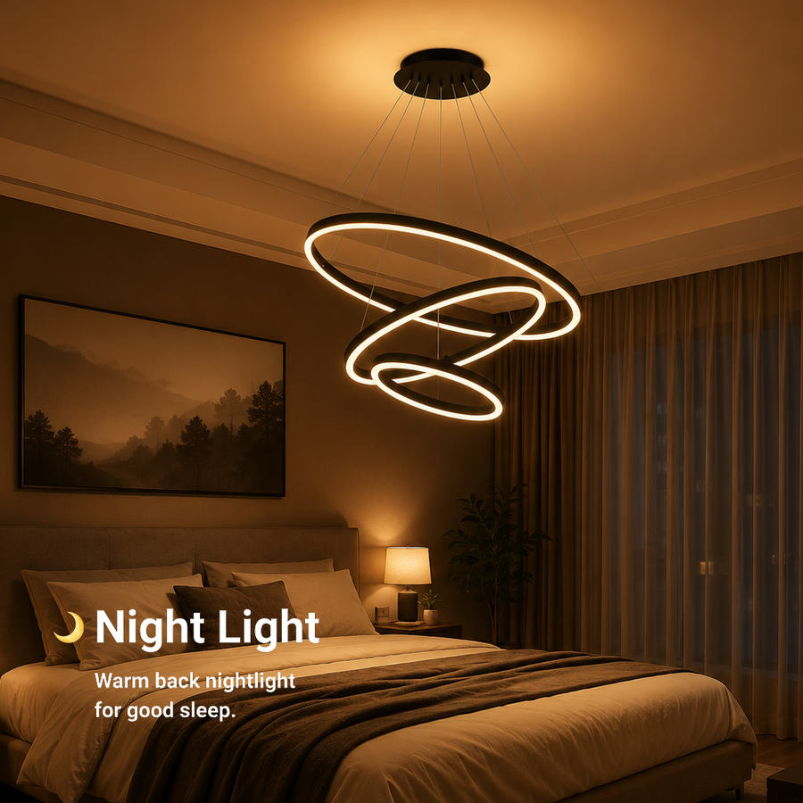 Függesztett LED-csillár távirányítóval CASIANA 85W, 3 kör, hideg/meleg/semleges fény, szabályozható, fekete, állítható magasságú LED-csillárok távirányítóval Alapértelmezett cím Alessandro Design