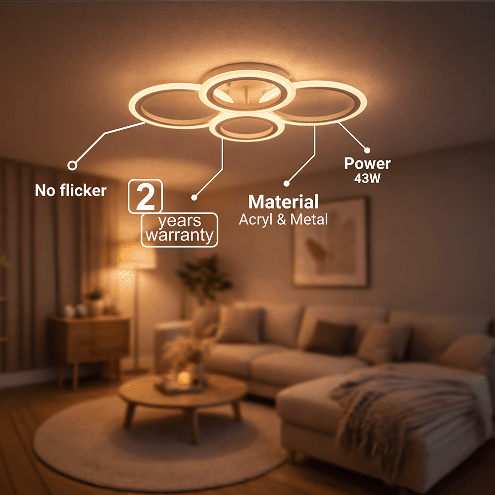 LED-es csillár távirányítóval BETTY 43W, 4 kör, hideg/meleg/semleges fény, szabályozható, fehér LED-es csillár távirányítóval Alapértelmezett cím Alessandro Design