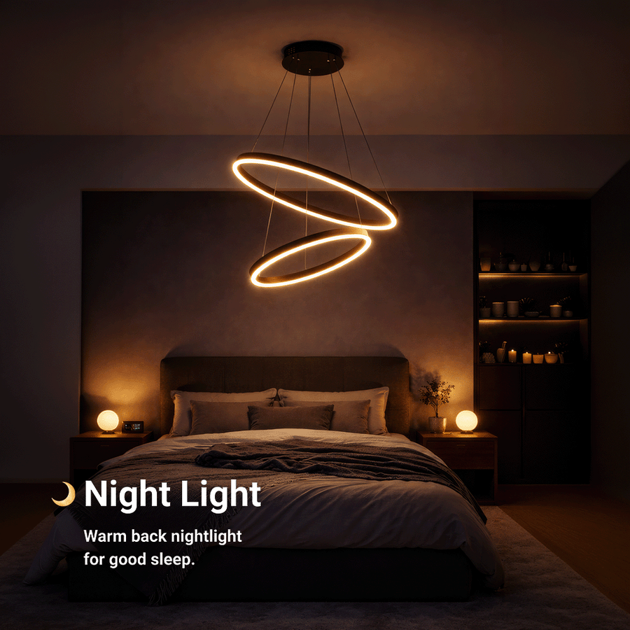 Függesztett LED-csillár távirányítóval CASIANA 40W, 2 kör, hideg/meleg/semleges fény 3000K/4000K/6000K, szabályozható, fekete, állítható magasságú, fém és akril LED-csillárok távirányítóval Alapértelmezett cím Alessandro Design