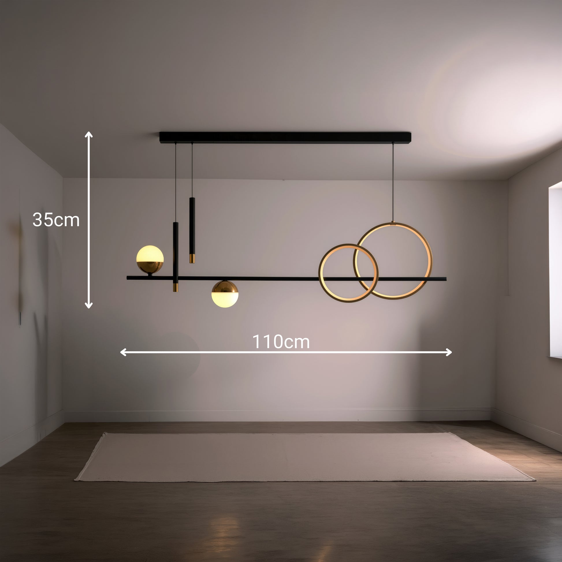 Függesztett LED-csillár távirányítóval DAMARA 44W, hideg/meleg/semleges fény, szabályozható, fekete, állítható magasságú LED-csillárok távirányítóval Alapértelmezett cím Alessandro Design