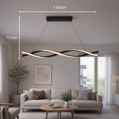 Függesztett LED-csillár távirányítóval, FLUX, 27 W, 116 cm, hideg/meleg/semleges fény 3000K/4000K/6000K, szabályozható, fekete, állítható magasságú, fém és szilikon modern csillárok alapértelmezett cím Alessandro Design