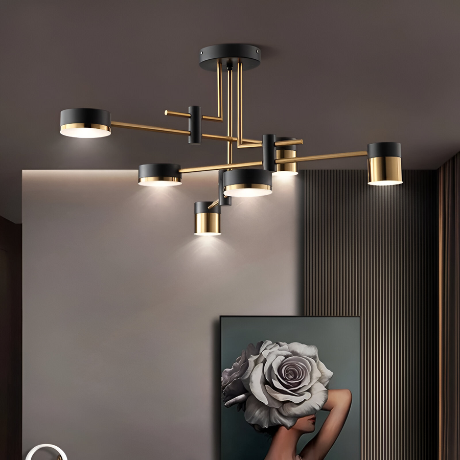 Lustra LED Moderna Ionitus 72W Negru si Auriu, Brate, Lumina Calda/Neutra/Rece 3000K/4000K/6000K, Metal si Acril Lustre LED cu Telecomanda Default Title Alessandro Design
