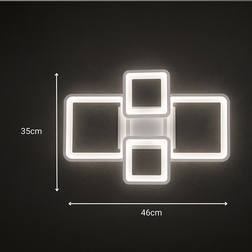 LED-es csillár távirányítóval ELLA 67W, 4 négyzet, hideg/meleg/semleges fény, szabályozható, fehér LED-es csillár távirányítóval Alapértelmezett cím Alessandro Design
