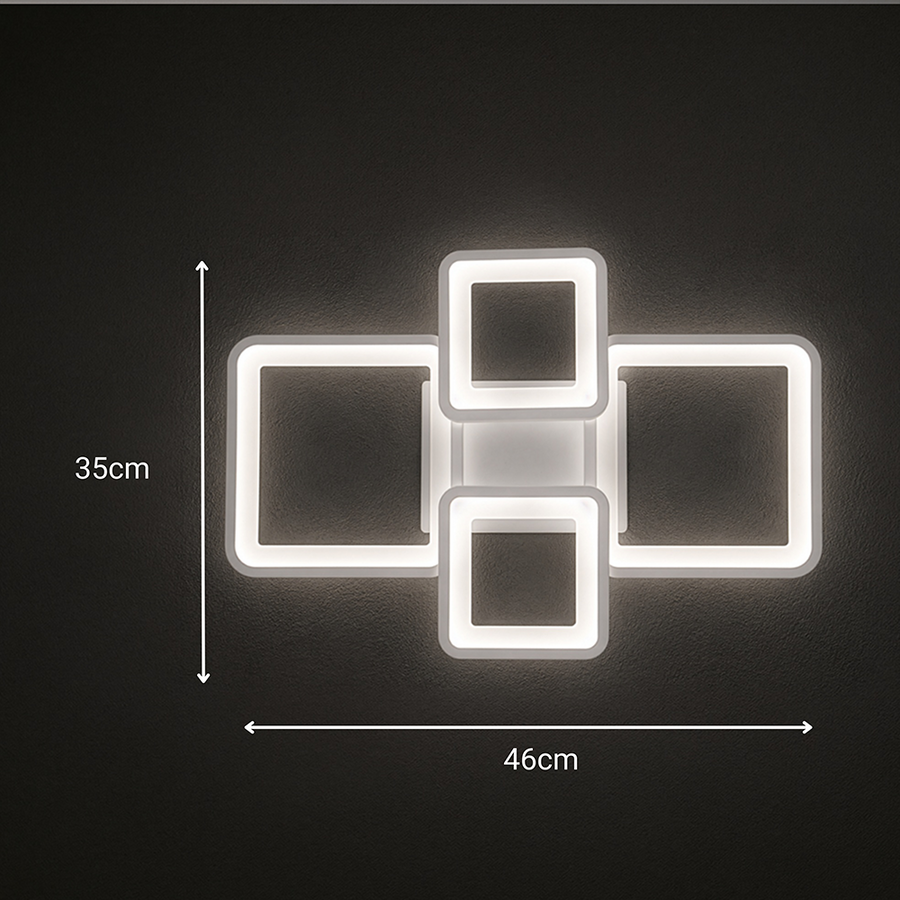 LED-es csillár távirányítóval ELLA 67W, 4 négyzet, hideg/meleg/semleges fény, szabályozható, fehér LED-es csillár távirányítóval Alapértelmezett cím Alessandro Design
