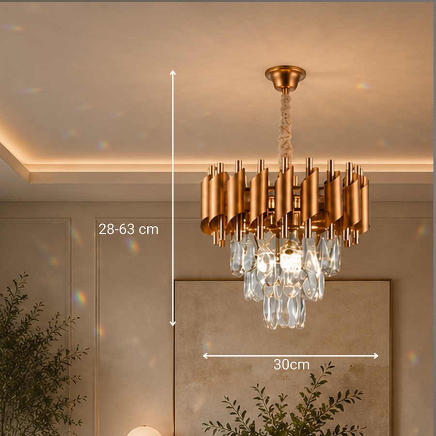 Kristály csillár VERSAILLES Petito 3xE14, átmérő 30 cm, arany, állítható magasságú, fém és kristály kristálycsillárok alapértelmezett cím Alessandro Design