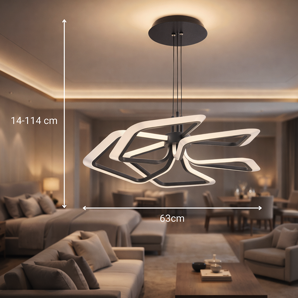 Lustra LED suspendata cu Telecomanda 103W, 5 Patrate, lumina Rece/Calda/Neutra, Dimabila, Negru Lustre LED cu Telecomanda Default Title Alessandro Design