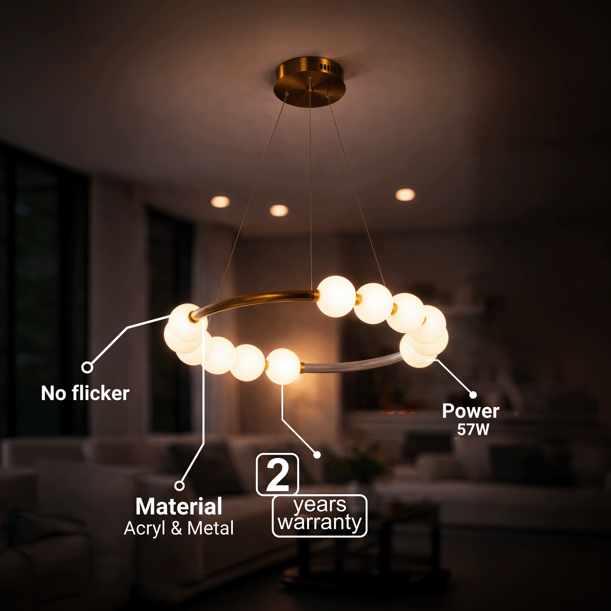 LED függőlámpa akril Nova 57W távirányítóval, szabályozható, 3000K/4000K/6000K, arany, fém és akril LED-csillárok távirányítóval Alapértelmezett cím Alessandro Design
