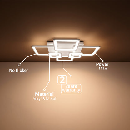 LED-es csillár távirányítóval ELLA 119W, 6 négyzet, hideg/meleg/semleges fény, szabályozható, fehér LED-es csillár távirányítóval Alapértelmezett cím Alessandro Design