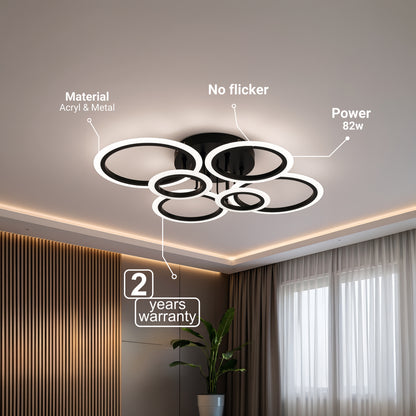 LED csillár távirányítóval BETTY 82W, 6 kör, hideg/meleg/semleges fény, szabályozható, fekete LED csillárok távirányítóval Alapértelmezett cím Alessandro Design