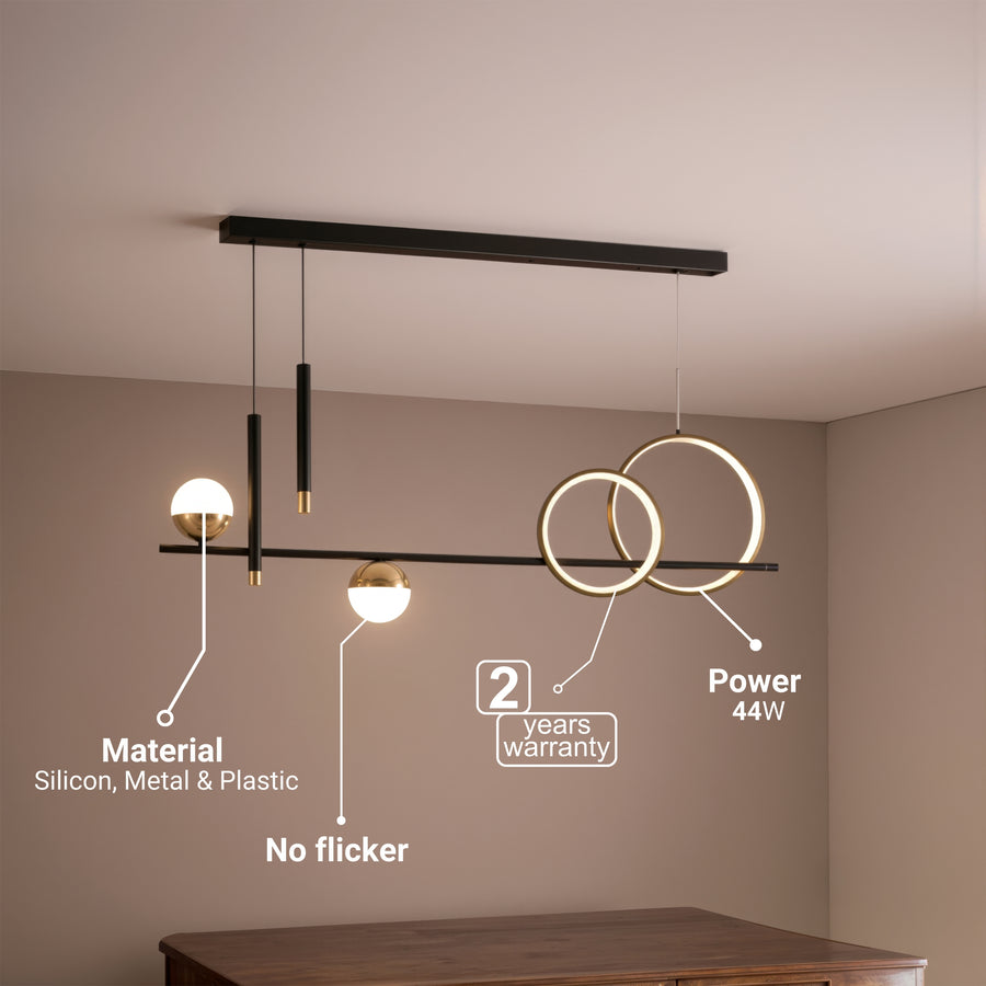 Függesztett LED-csillár távirányítóval DAMARA 44W, hideg/meleg/semleges fény, szabályozható, fekete, állítható magasságú LED-csillárok távirányítóval Alapértelmezett cím Alessandro Design