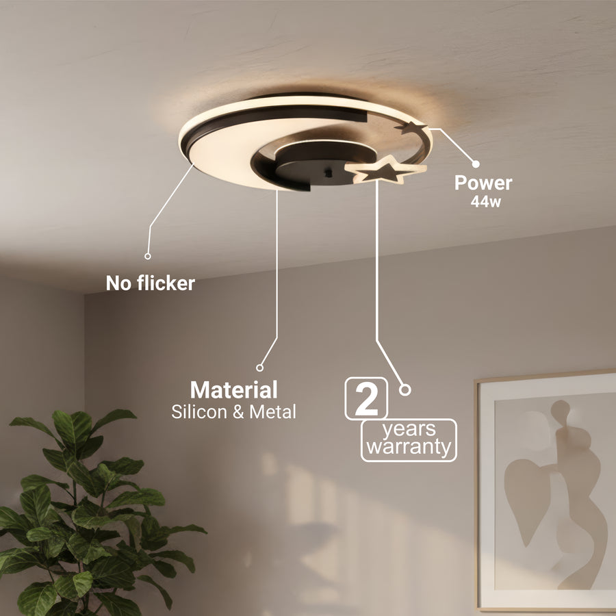 LED csillár távirányítóval ALYONA 44W, Hold és csillag, hűvös/meleg/semleges fény, sötétíthető, fekete LED csillárok távirányítóval Alapértelmezett cím Alessandro Design