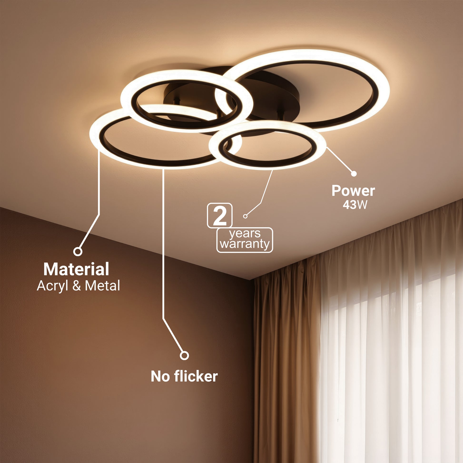 LED csillár távirányítóval BETTY 43W, 4 kör, hideg/meleg/semleges fény, szabályozható, fekete LED csillárok távirányítóval Alapértelmezett cím Alessandro Design