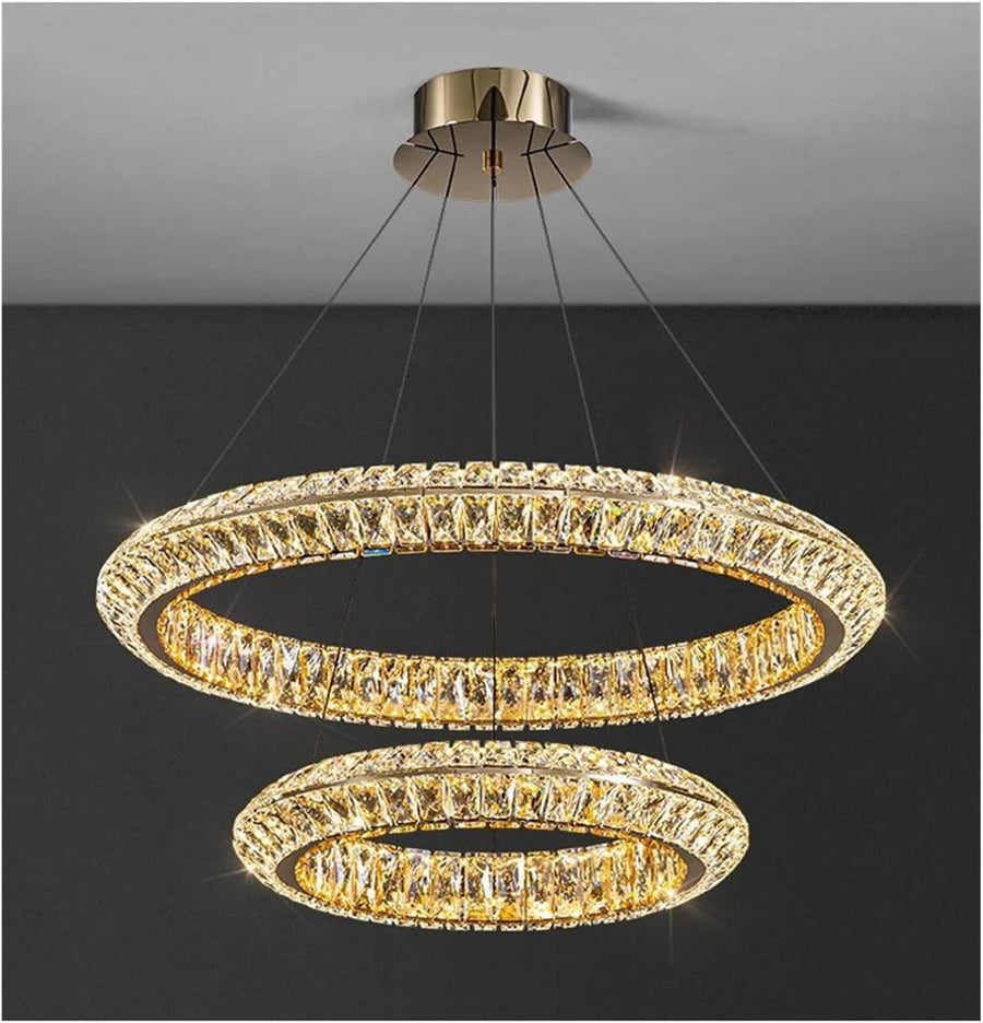 Lustra LED cu Telecomanda, LLC132/300GD, Cristal si Metal, 37W, 2 Cerc, Dimabila, 3000K/4000K/6000K, Iluminat Luxos Lustre LED cu Telecomanda Default Title Alessandro Design