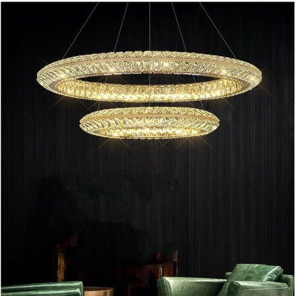 Lustra LED cu Telecomanda, LLC132/300GD, Cristal si Metal, 37W, 2 Cerc, Dimabila, 3000K/4000K/6000K, Iluminat Luxos Lustre LED cu Telecomanda Default Title Alessandro Design