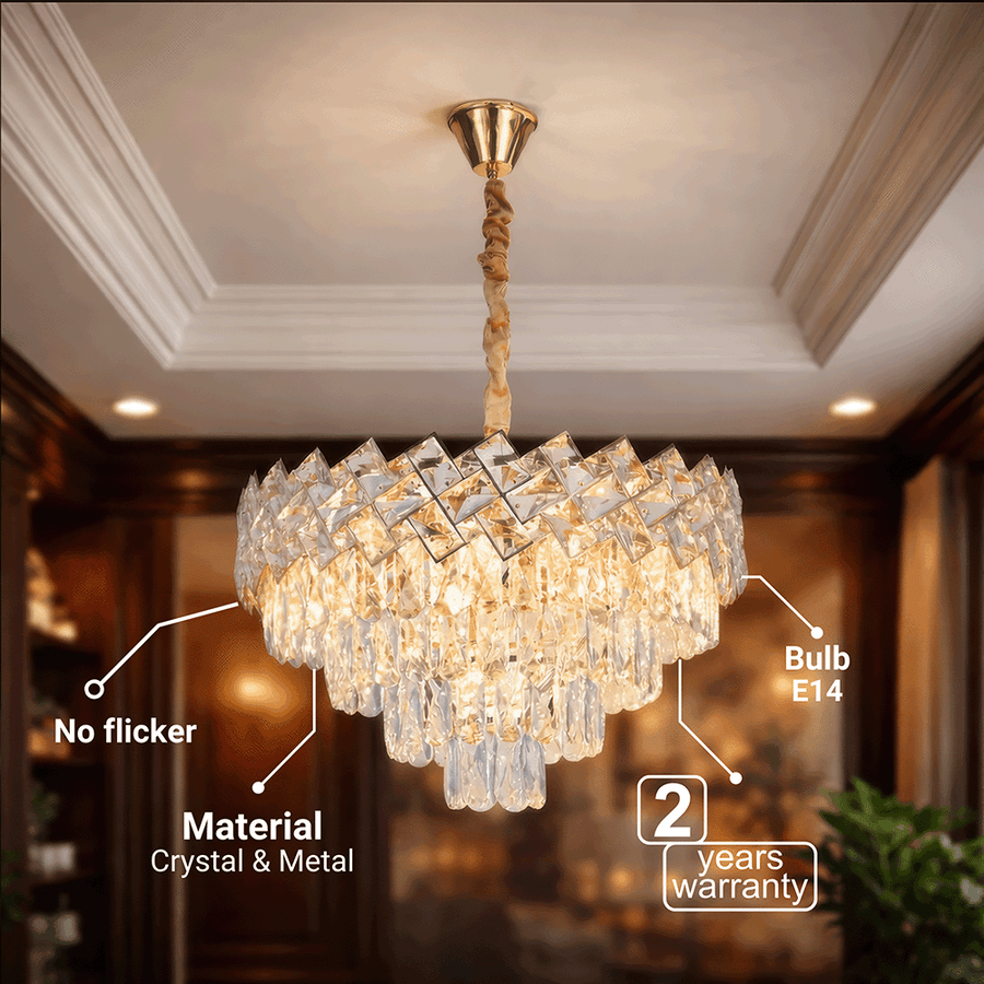 WINDSOR Elegance kristálycsillár 8x E14, átmérő 39 cm, fényes arany, állítható magasságú, fém és kristály kristálycsillárok alapértelmezett cím Alessandro Design