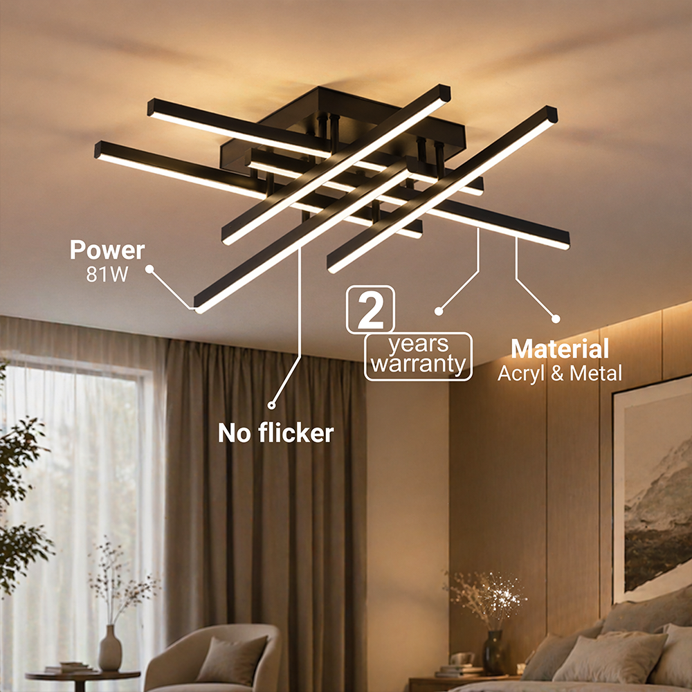 LED csillár távirányítóval LINEX, 81 W, 6 elem, lineáris, hideg/meleg/semleges fény, szabályozható, fekete LED csillárok távirányítóval Alapértelmezett cím Alessandro Design